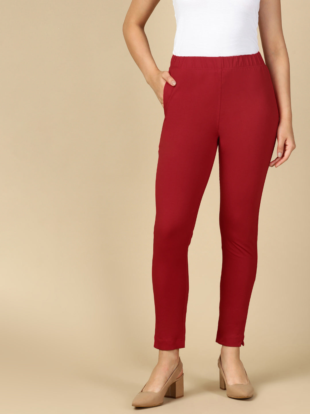 Parry Red Premium Cotton Stretch Kurti Pant - PYNK
