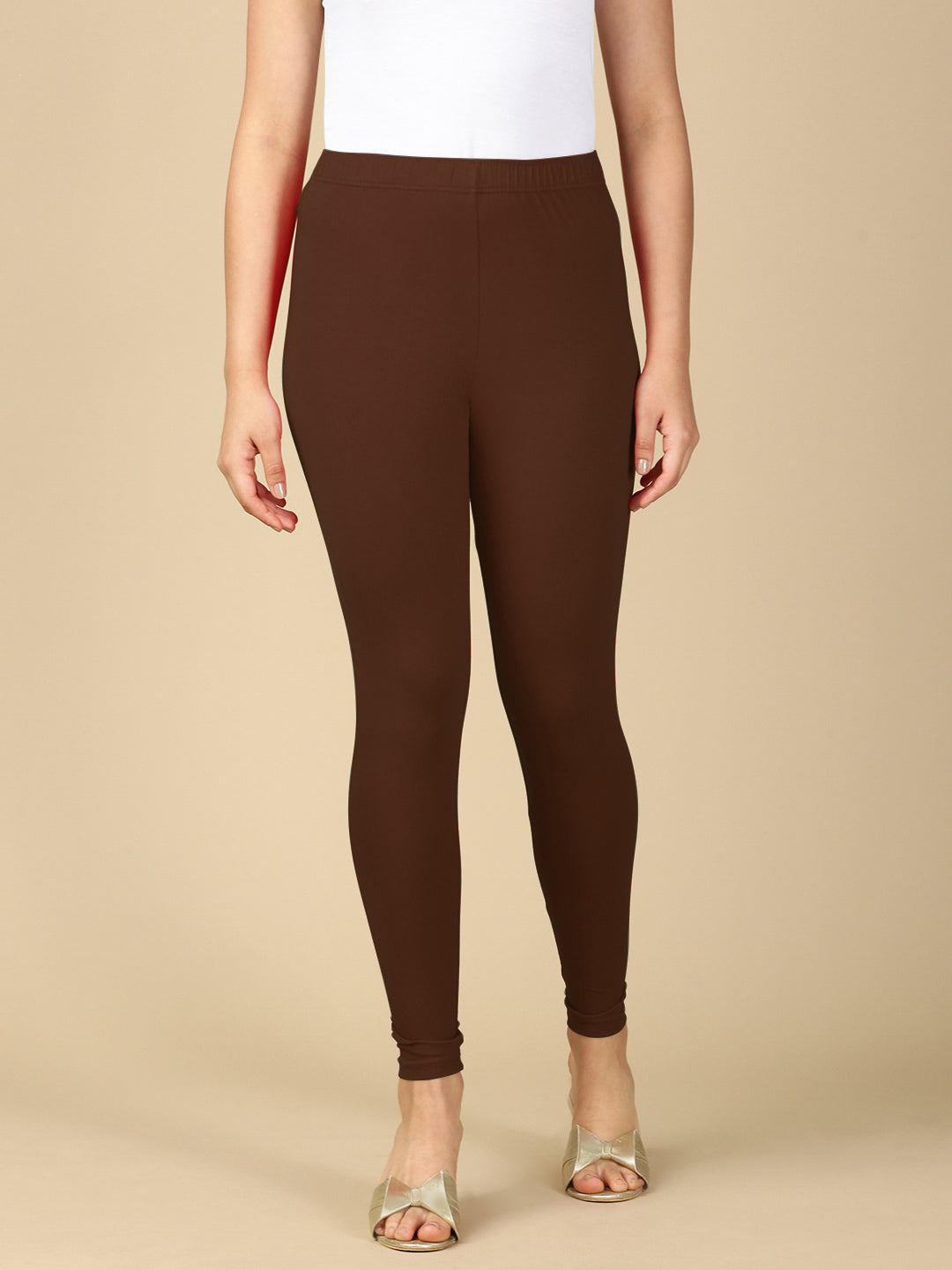 Coffee Brown Premium Cotton Stretch Ankle Length Leggings - PYNK