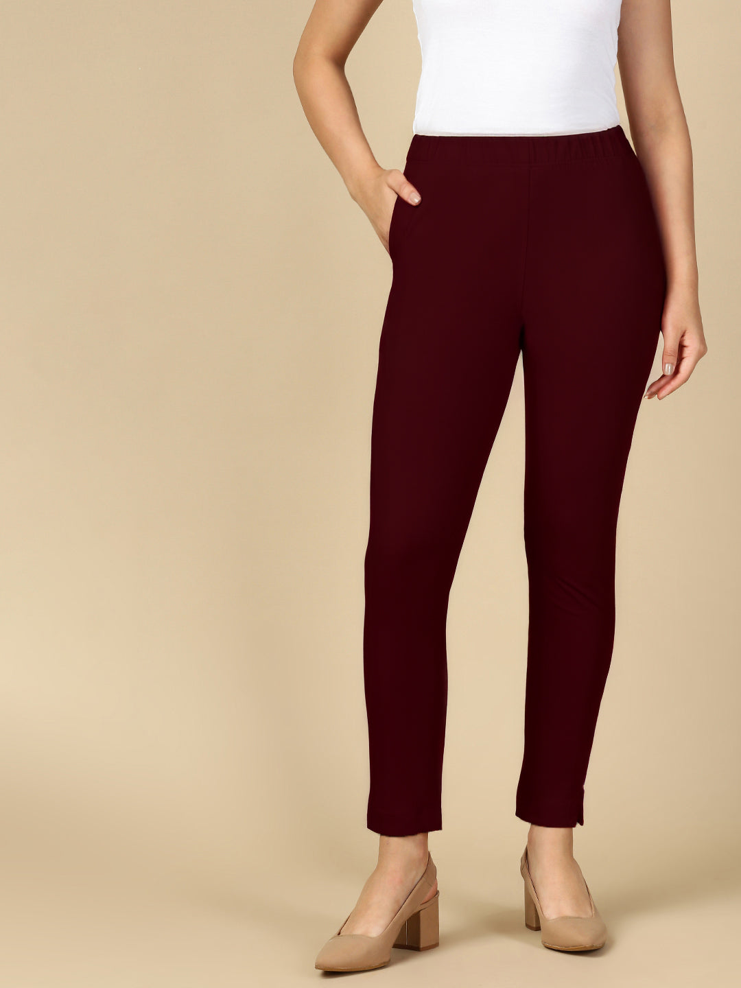 Deep Maroon Premium Cotton Stretch Kurti Pant - PYNK
