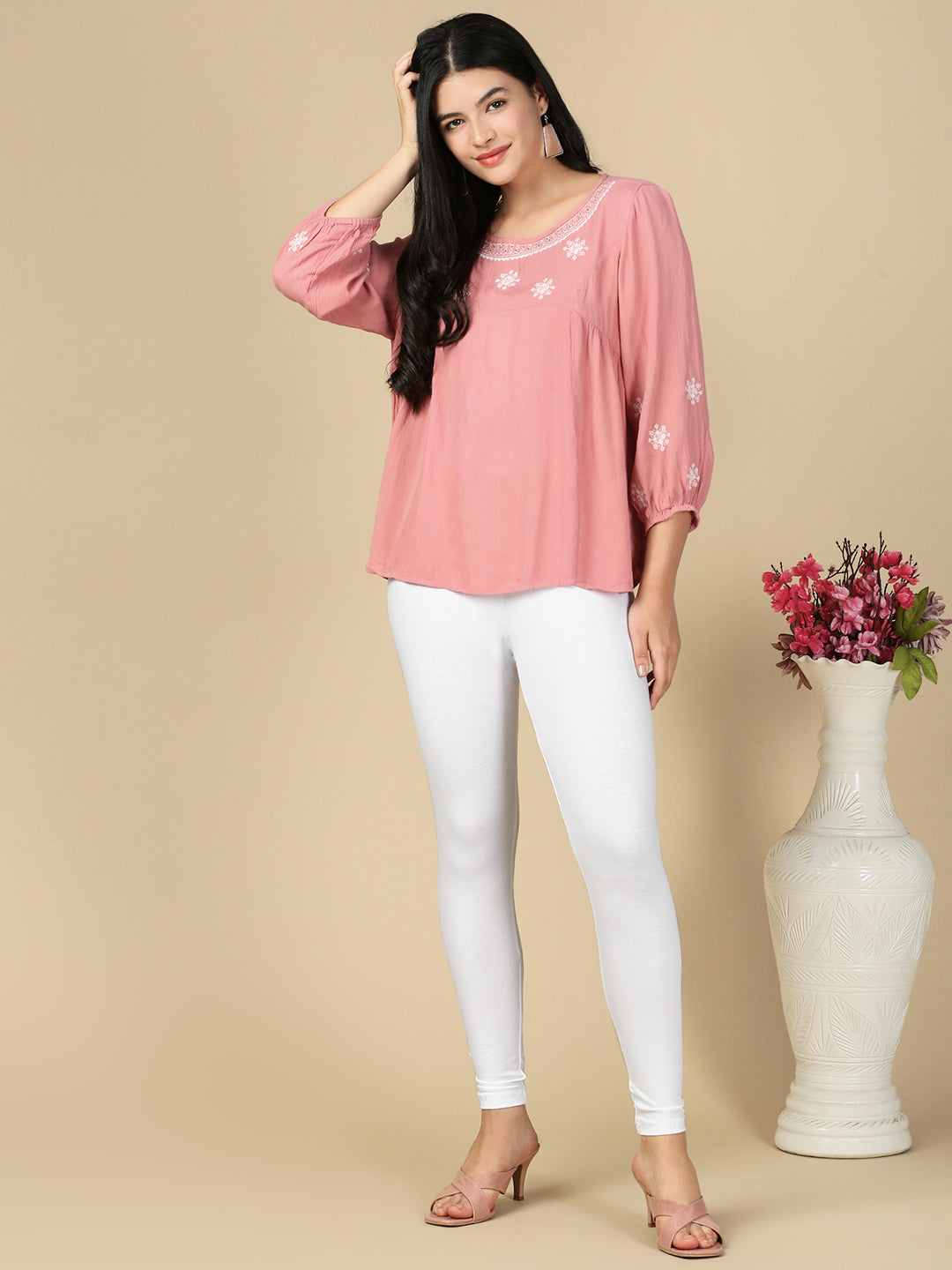 White Premium Cotton Stretch Ankle Length Leggings - PYNK