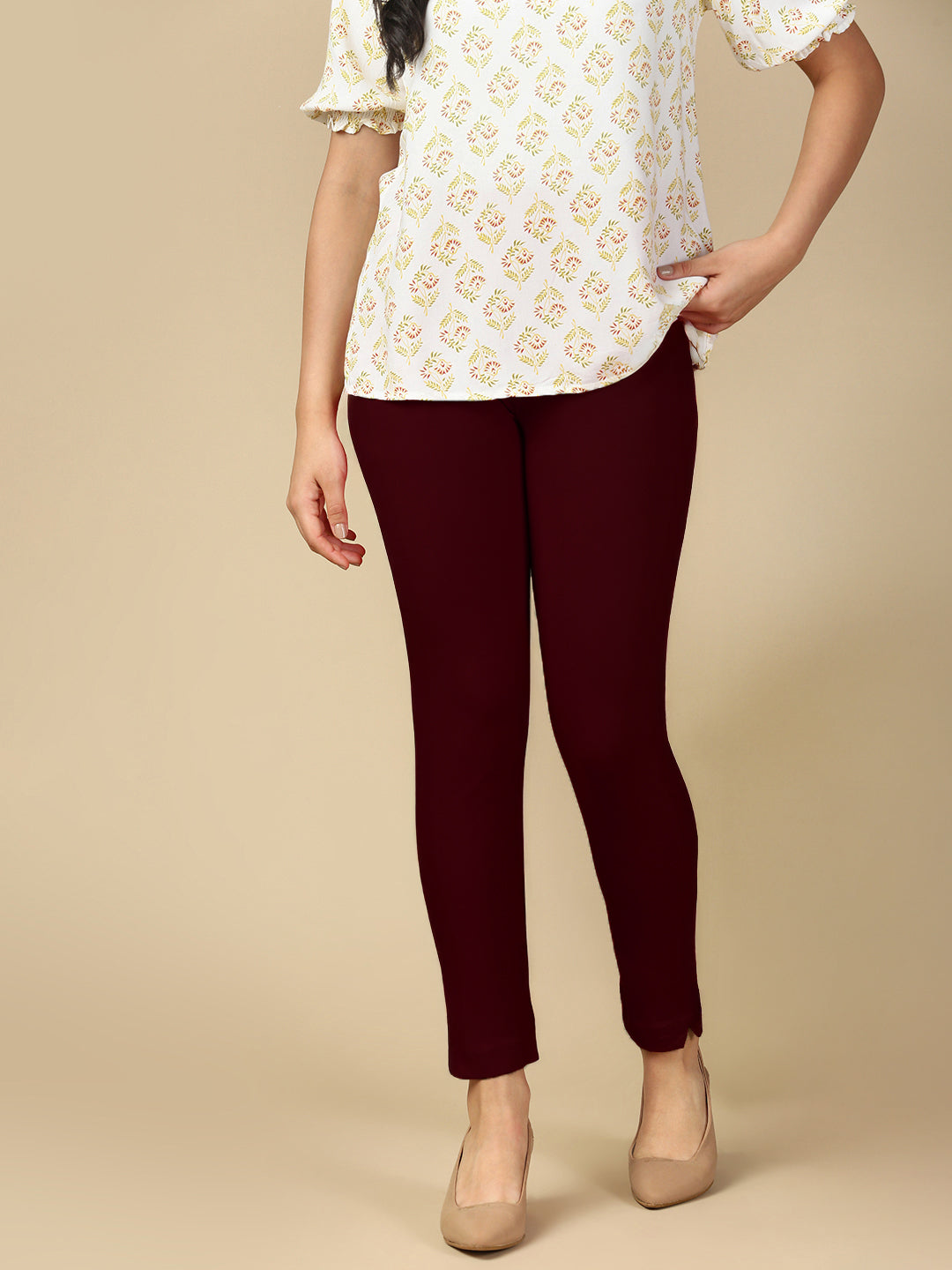 Deep Maroon Premium Cotton Stretch Kurti Pant - PYNK