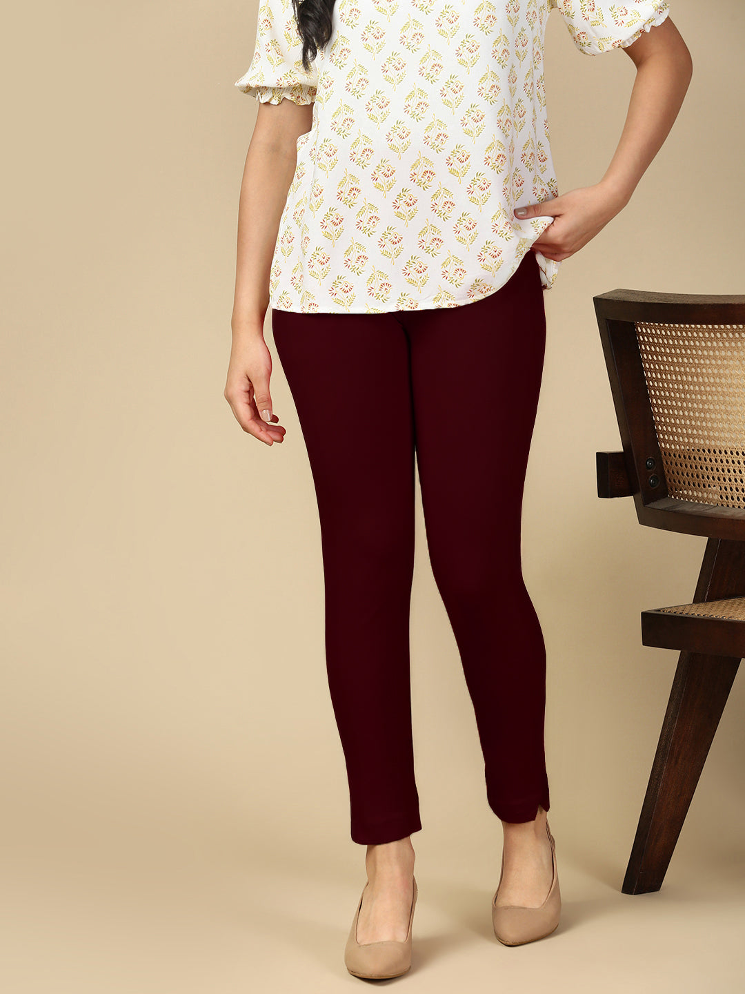 Deep Maroon Premium Cotton Stretch Kurti Pant - PYNK