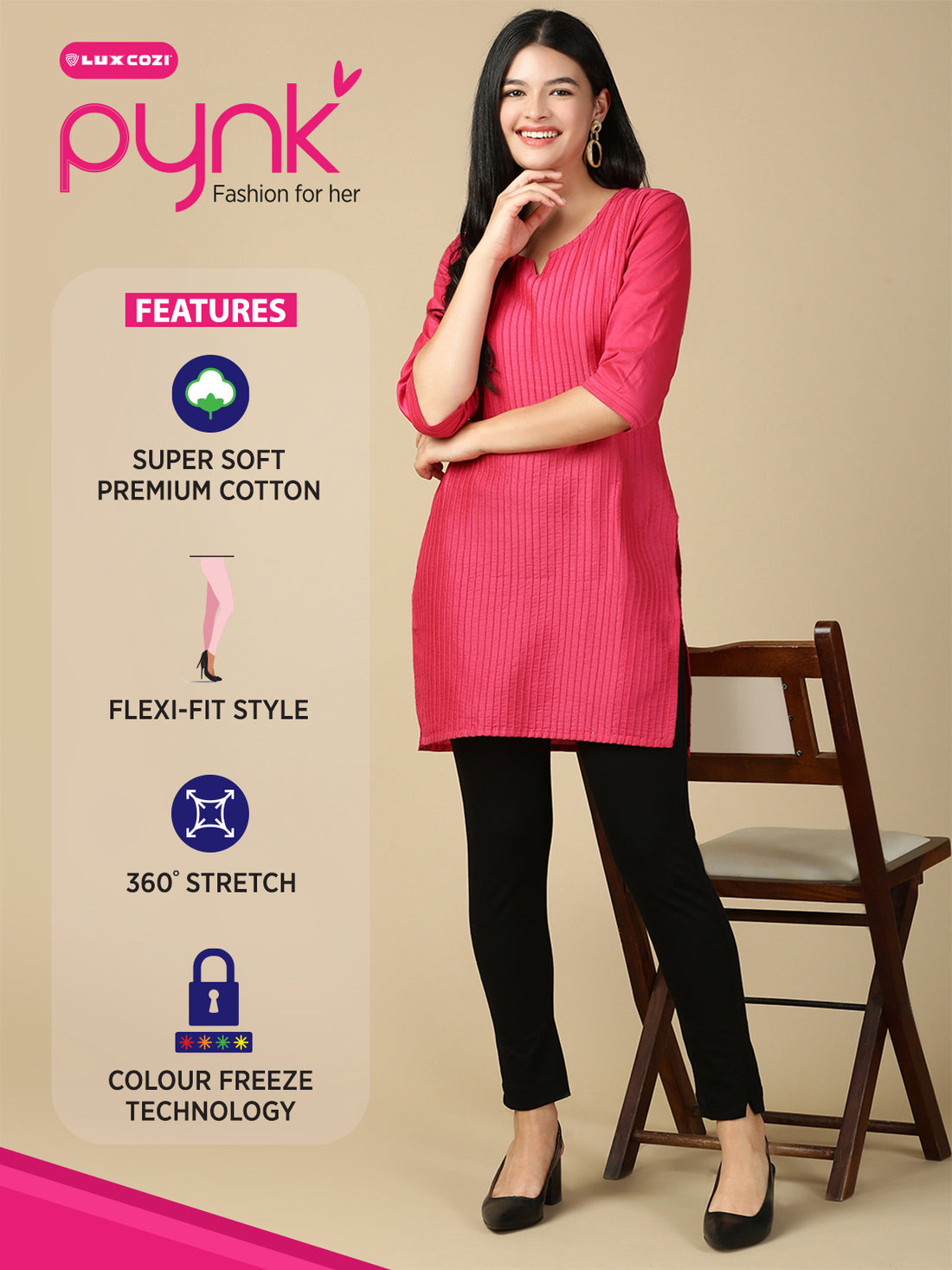 Black Premium Cotton Stretch Kurti Pant - PYNK