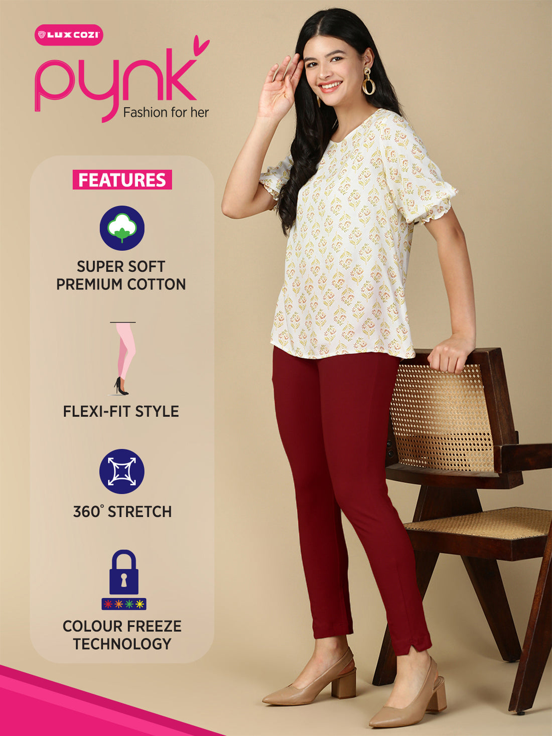 Maroon Premium Cotton Stretch Kurti Pant - PYNK