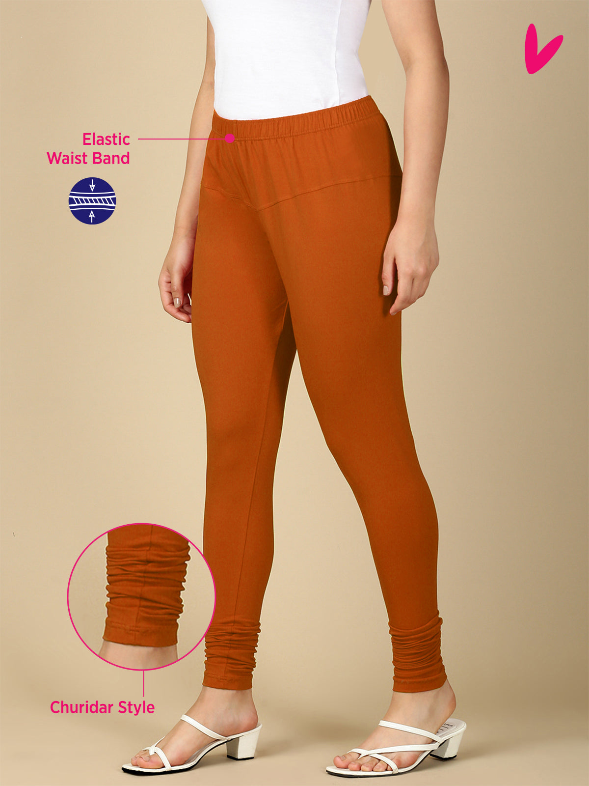 Rust Premium Cotton Stretch Churidar - PYNK