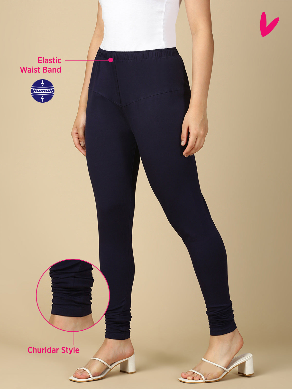 Navy Blue Premium Cotton Stretch Churidar - PYNK