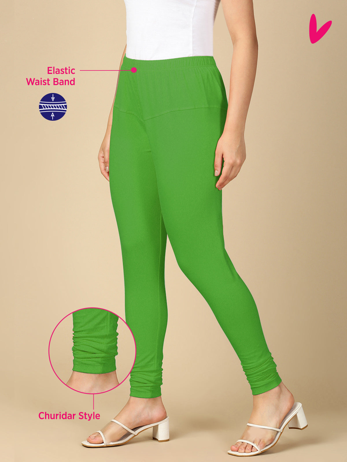 Lime Premium Cotton Stretch Churidar - PYNK