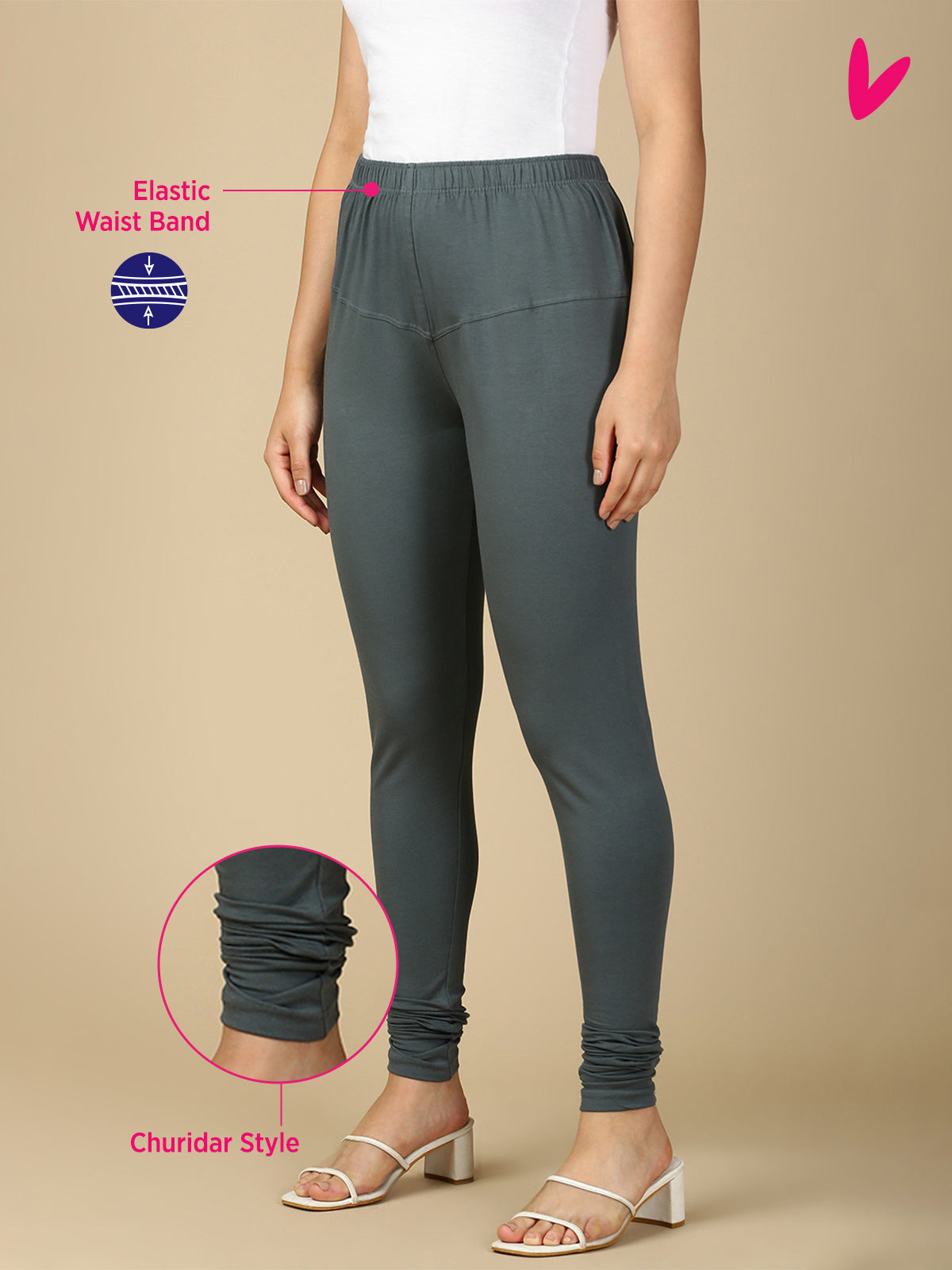 Steel Grey Premium Cotton Stretch Churidar - PYNK