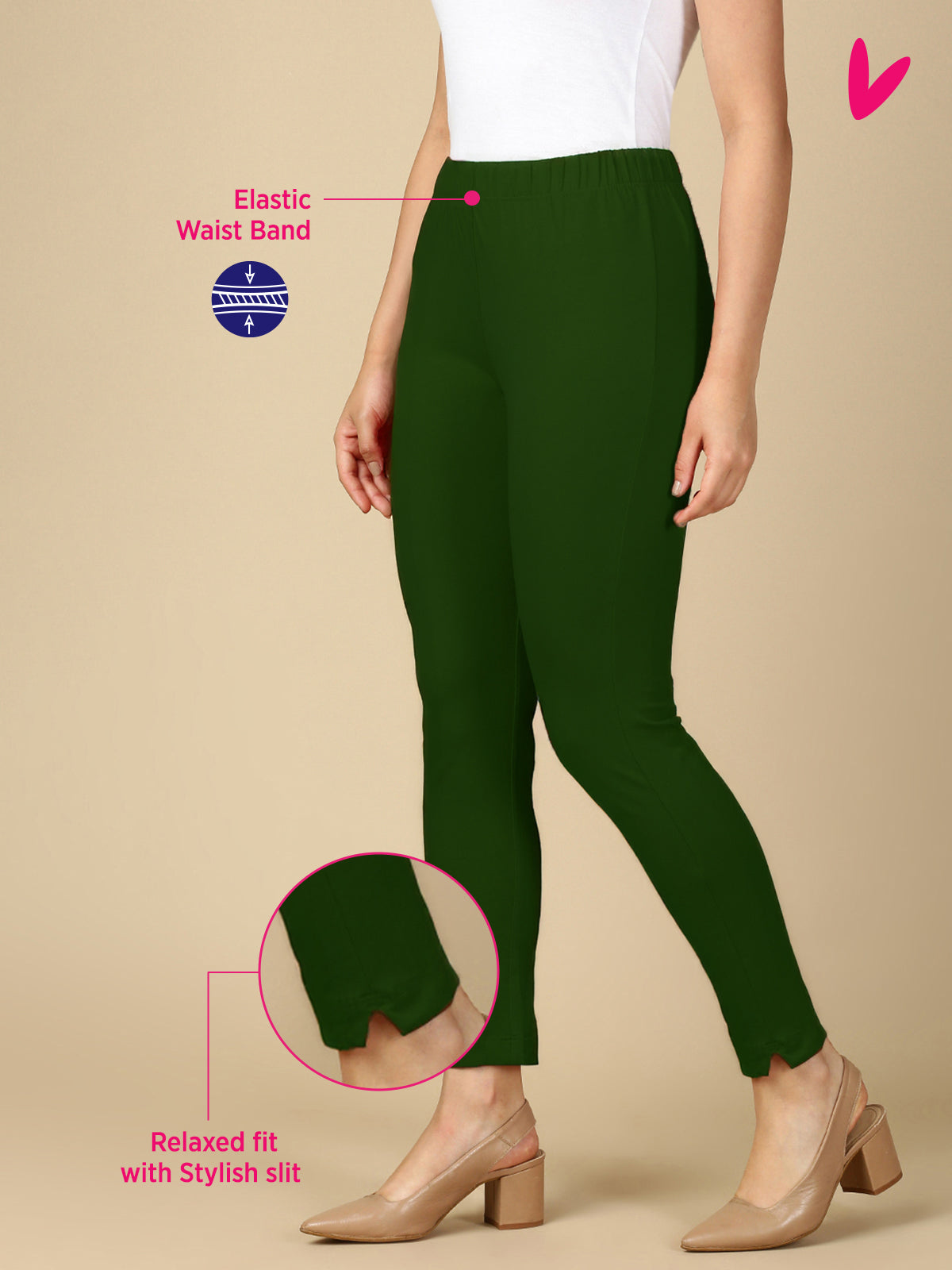 Bottle Green Premium Cotton Stretch Kurti Pant - PYNK