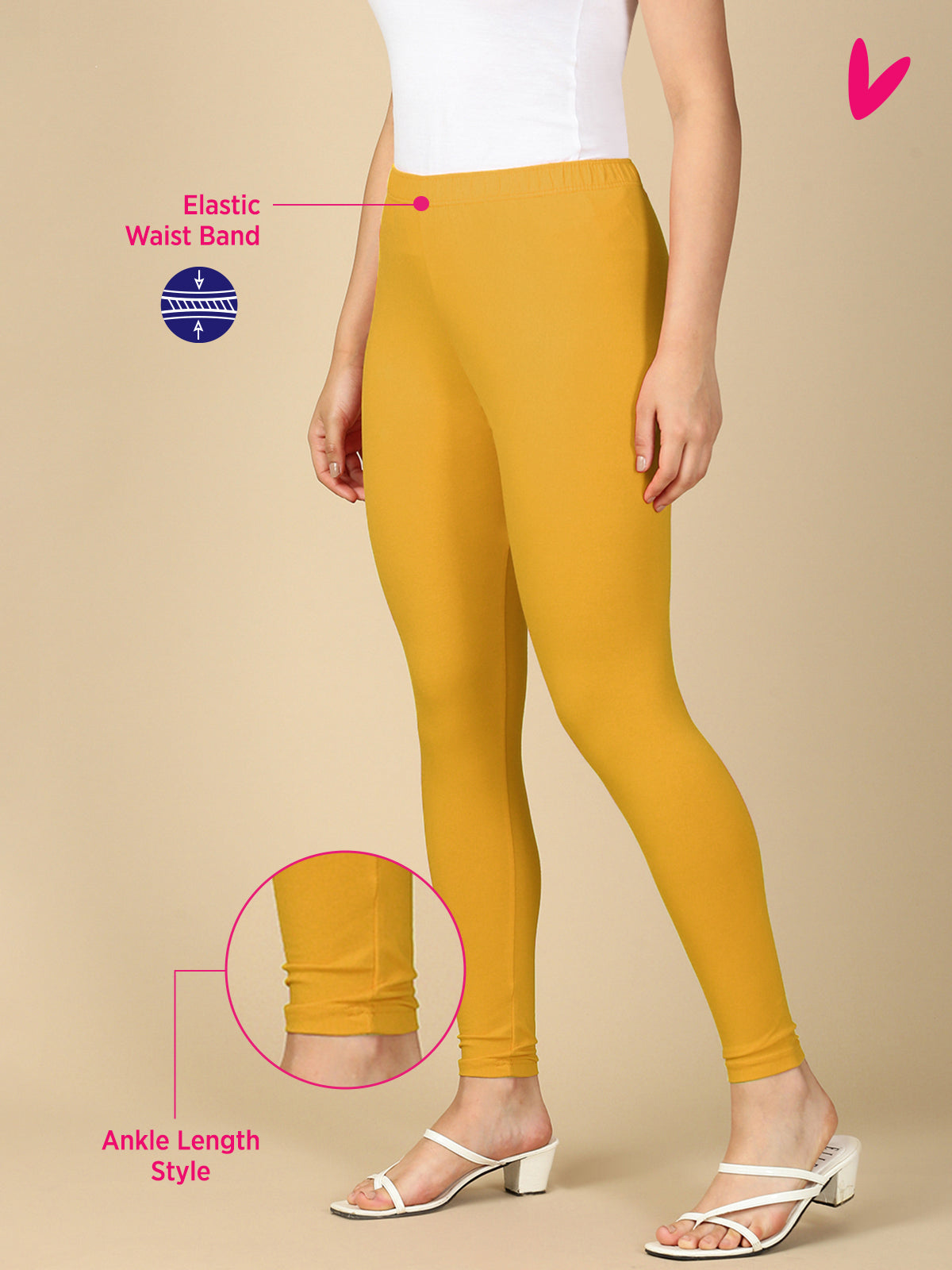 Yellow Premium Cotton Stretch Ankle Length Leggings - PYNK