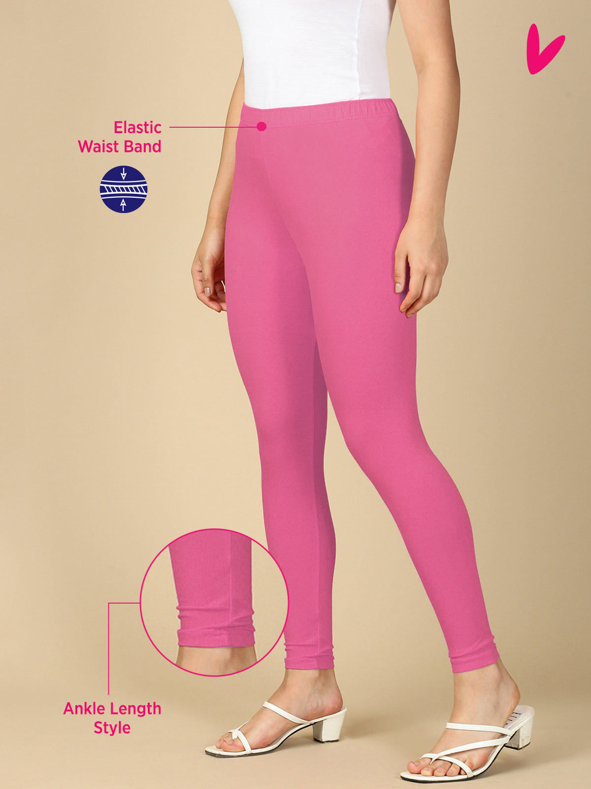 Romantic Rani Premium Cotton Stretch Ankle Length Leggings - PYNK