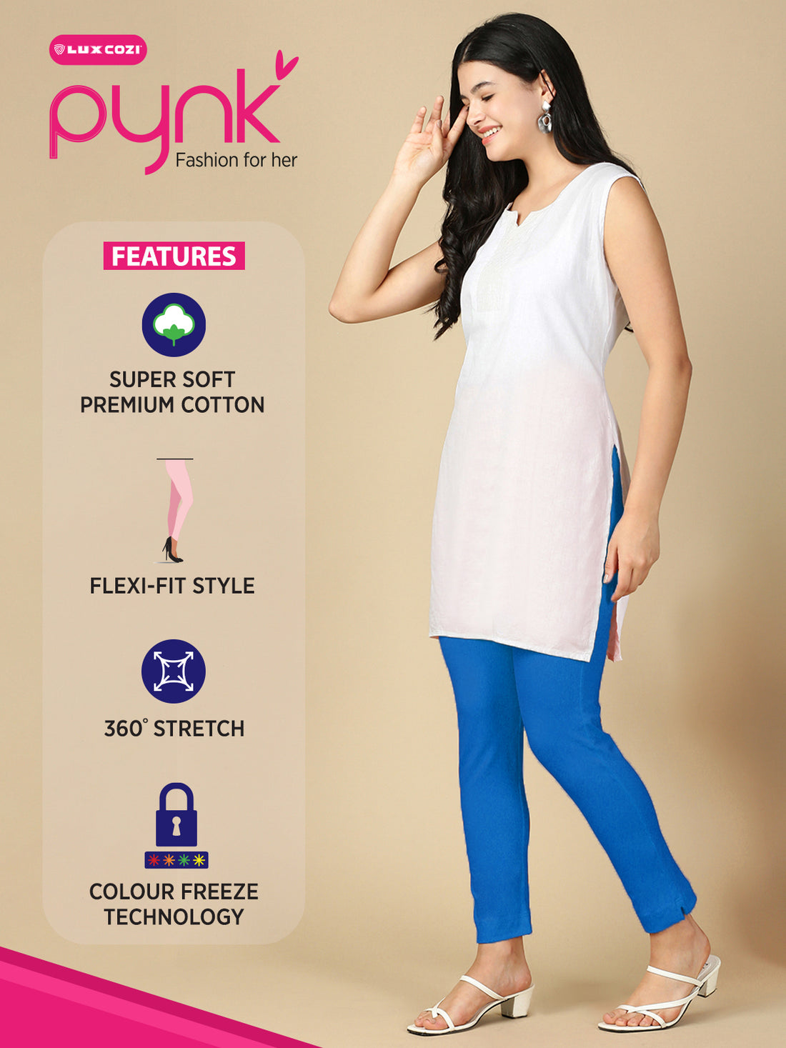 T.Blue Premium Cotton Stretch Kurti Pant - PYNK