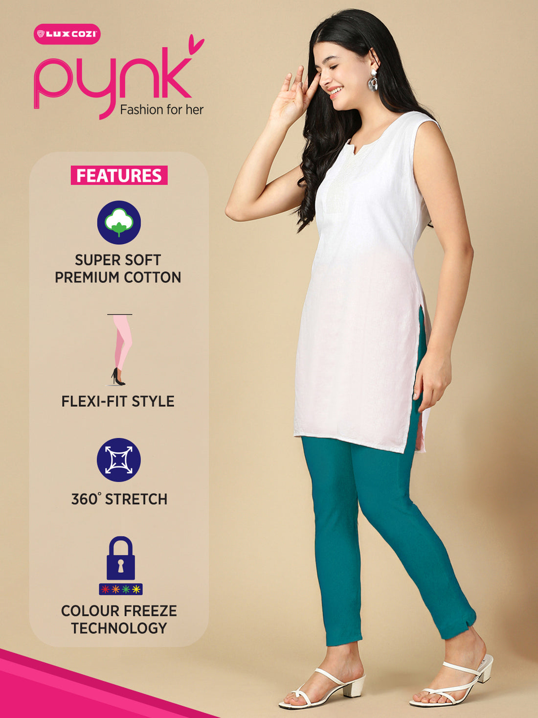 MZ.Green Premium Cotton Stretch Kurti Pant - PYNK