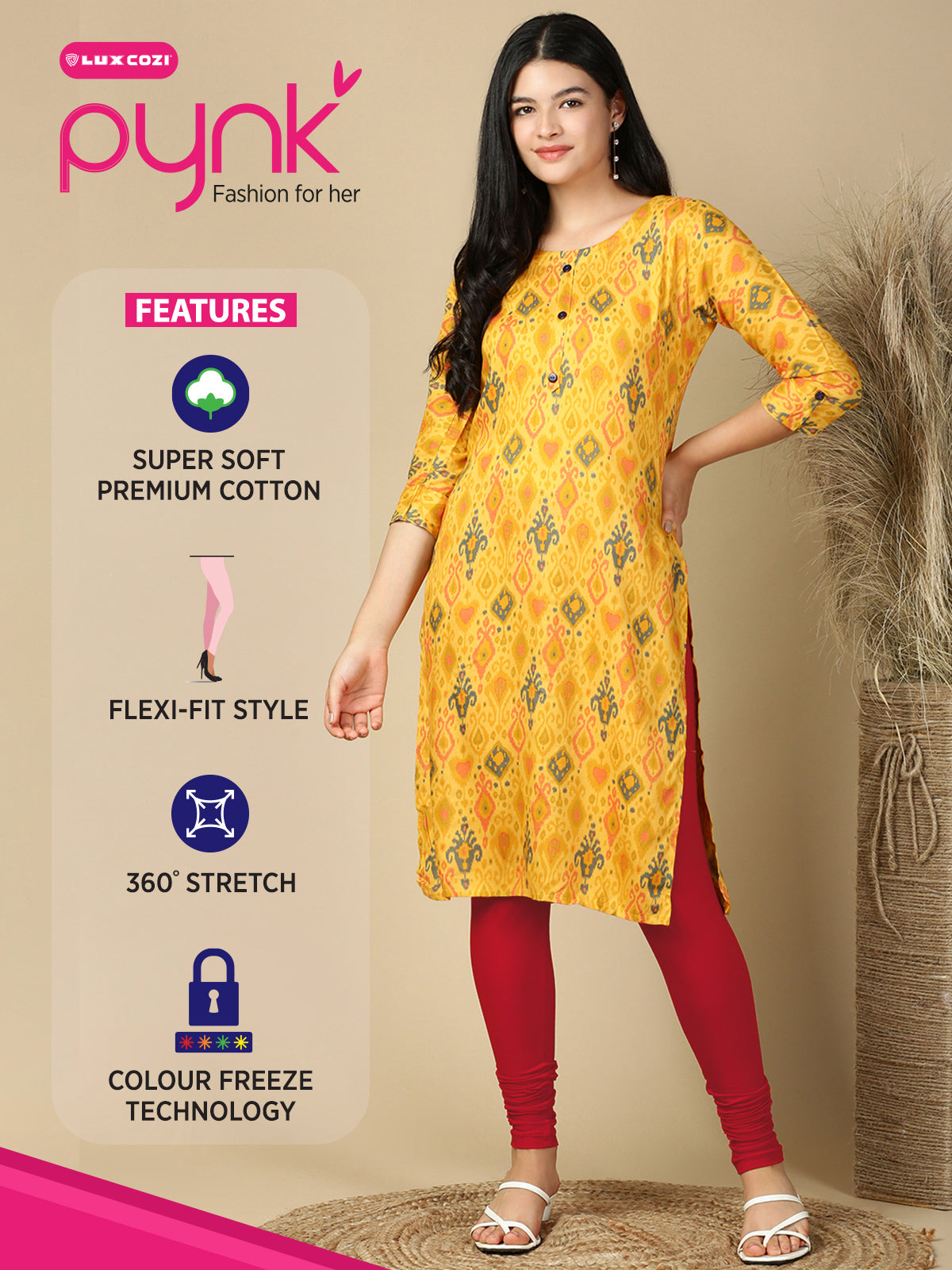 Rose Tan Premium Cotton Stretch Churidar - PYNK