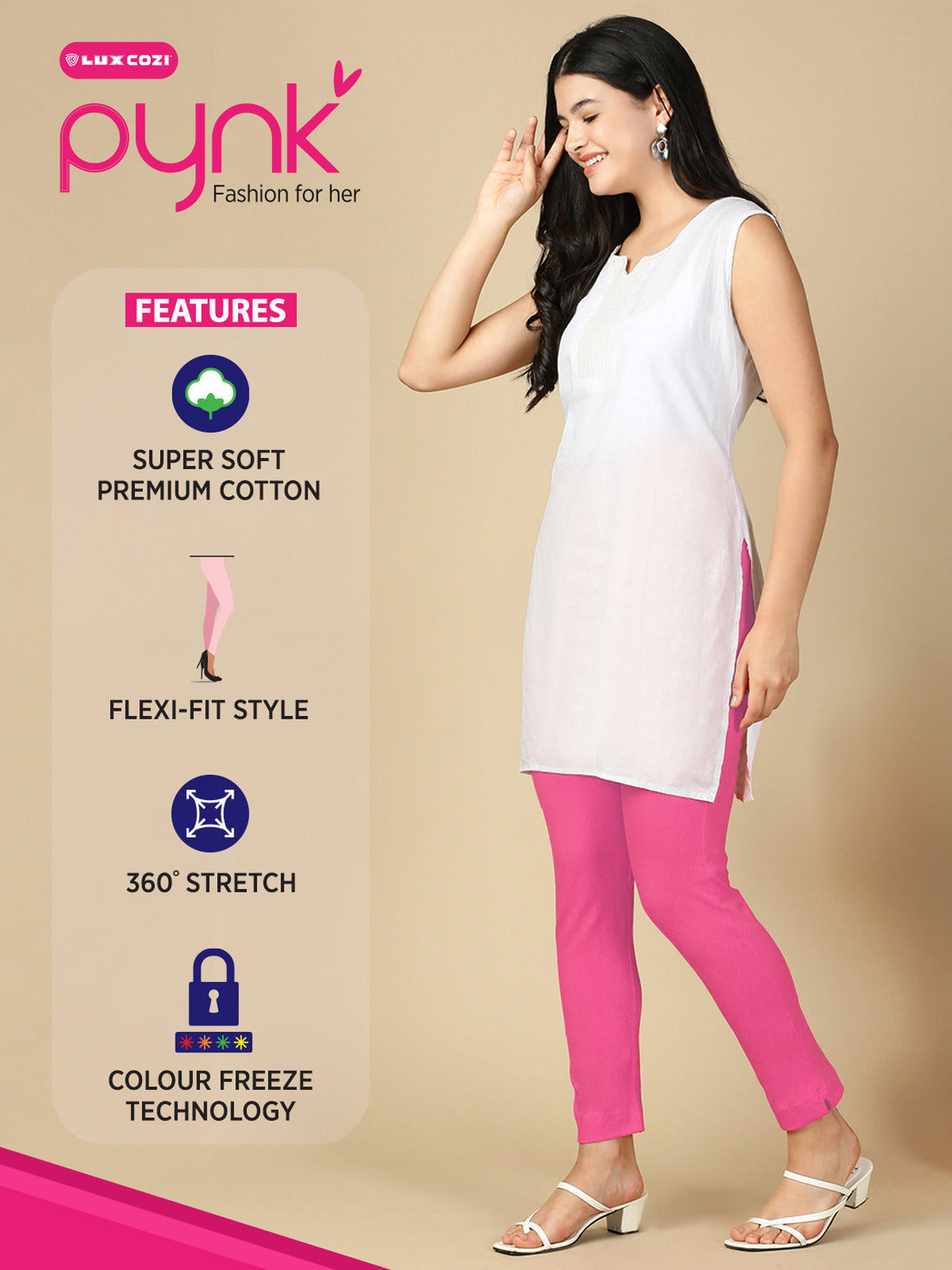 Romantic Rani Premium Cotton Stretch Kurti Pant - PYNK