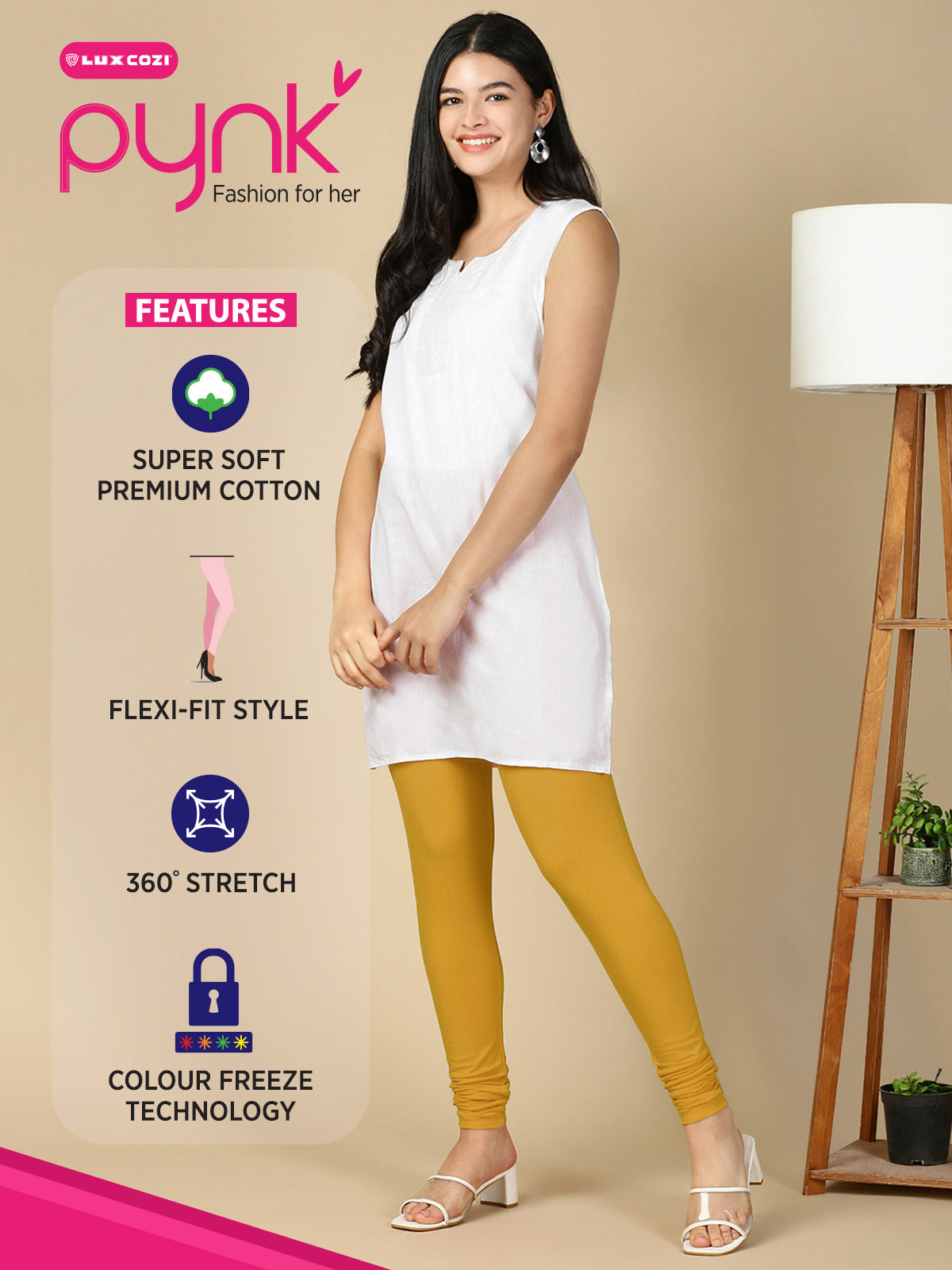 Rich Gold Premium Cotton Stretch Churidar - PYNK