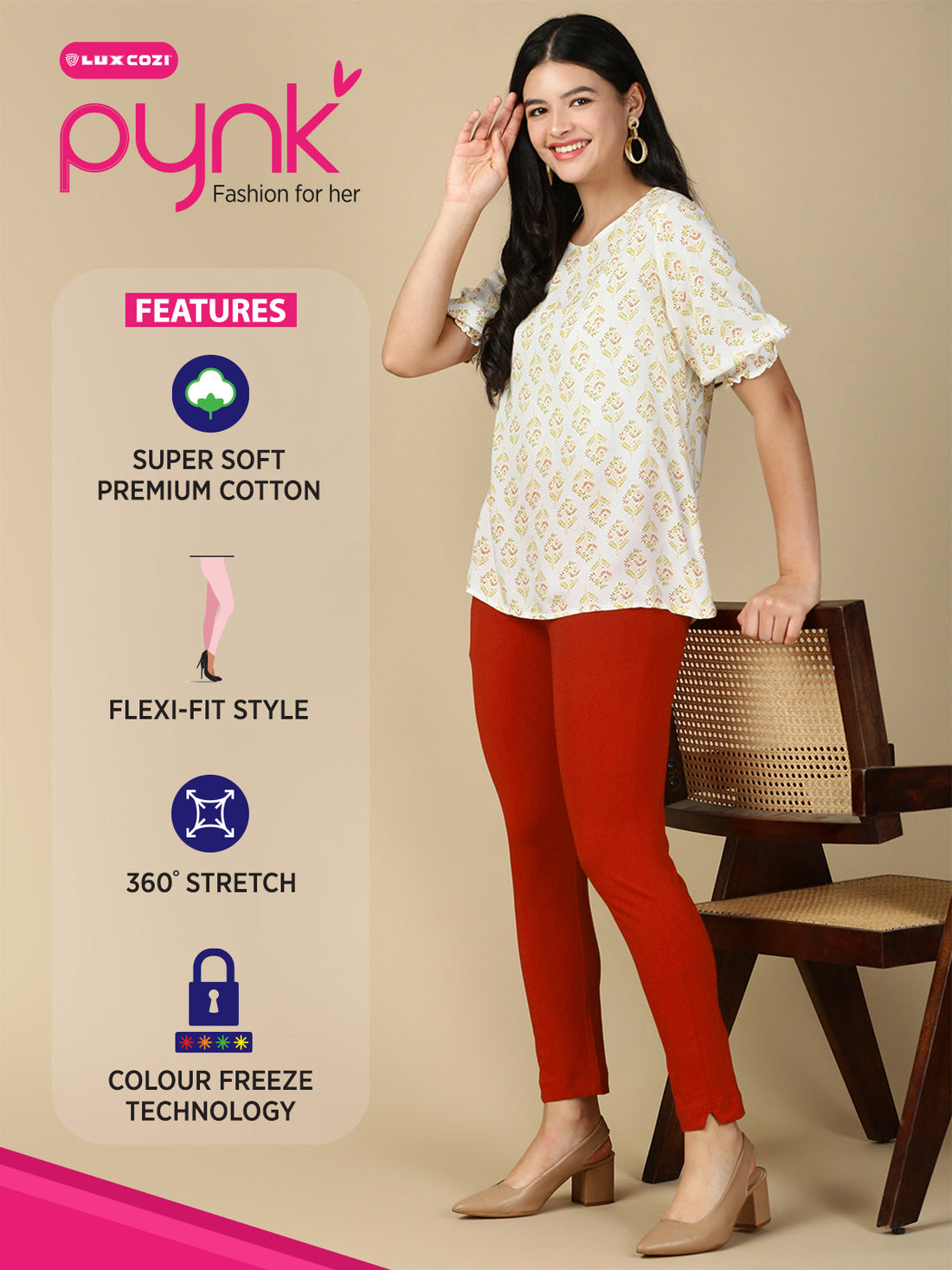 Orange Premium Cotton Stretch Kurti Pant