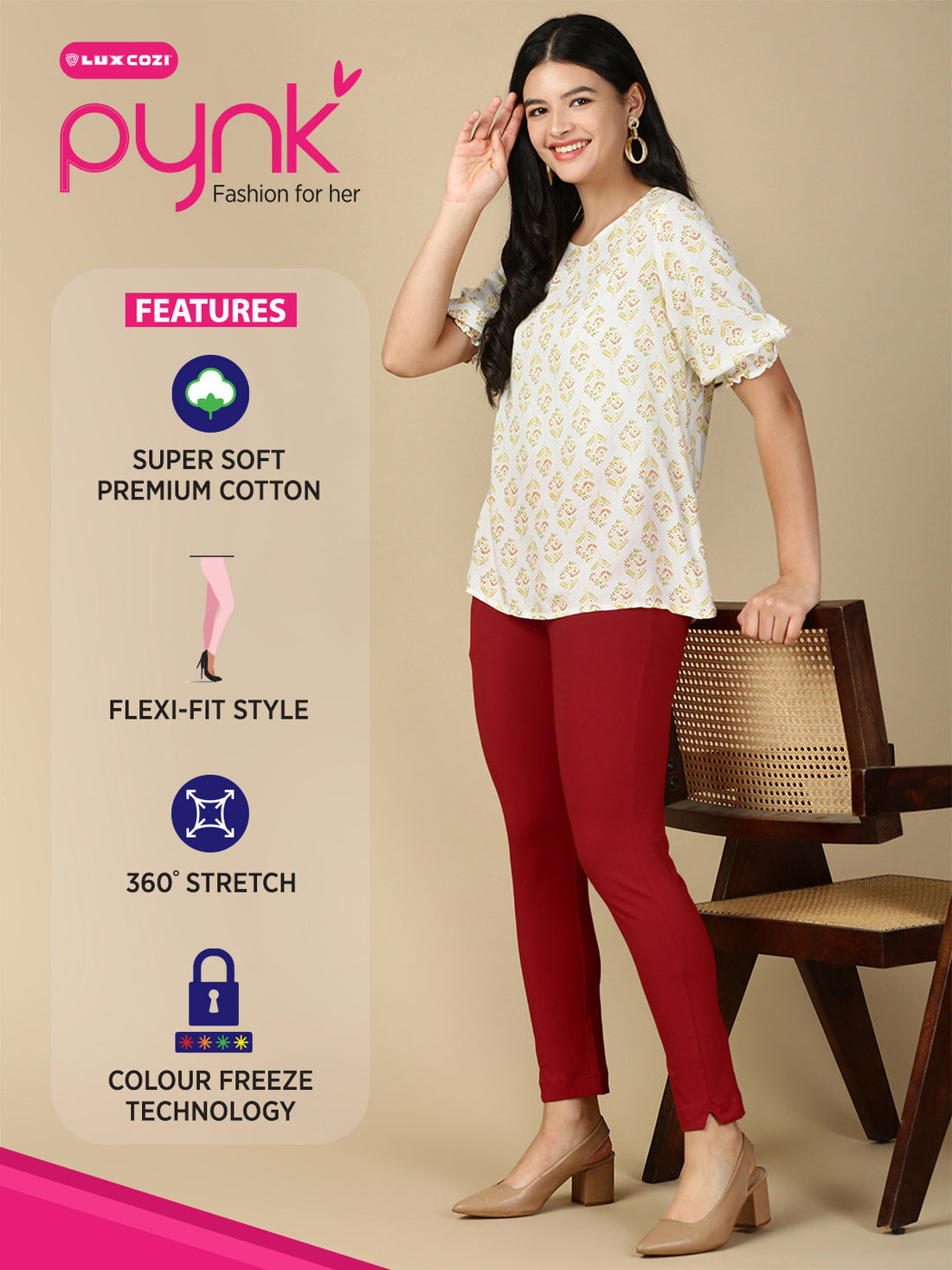Parry Red Premium Cotton Stretch Kurti Pant - PYNK