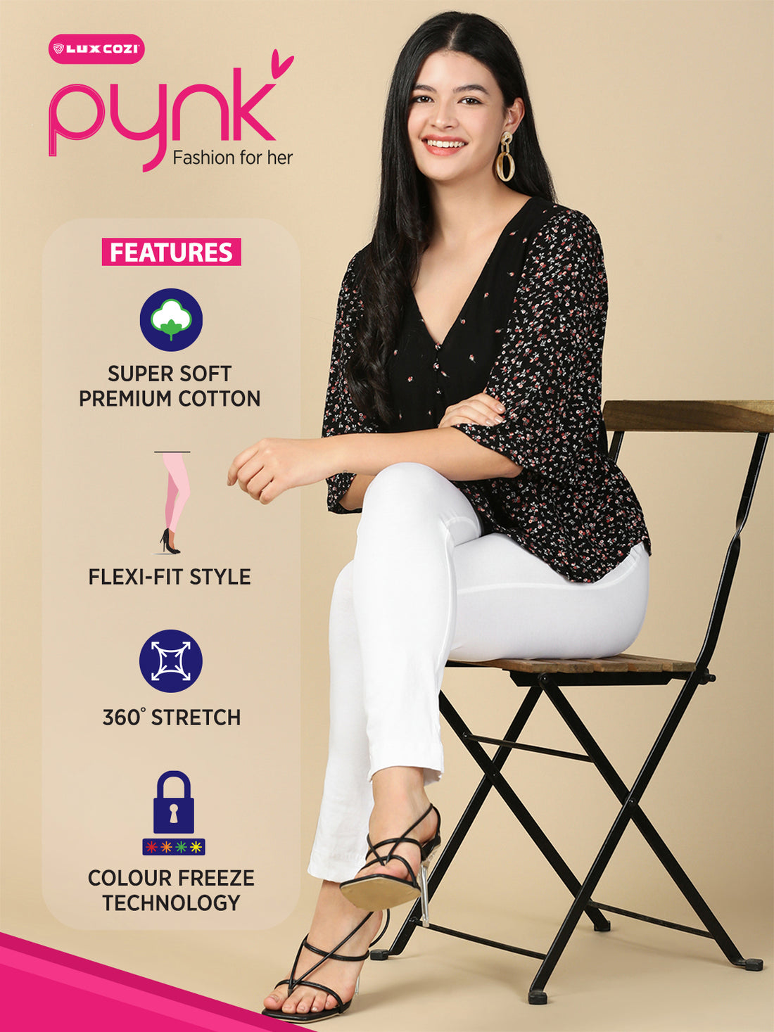 White Premium Cotton Stretch Kurti Pant - PYNK