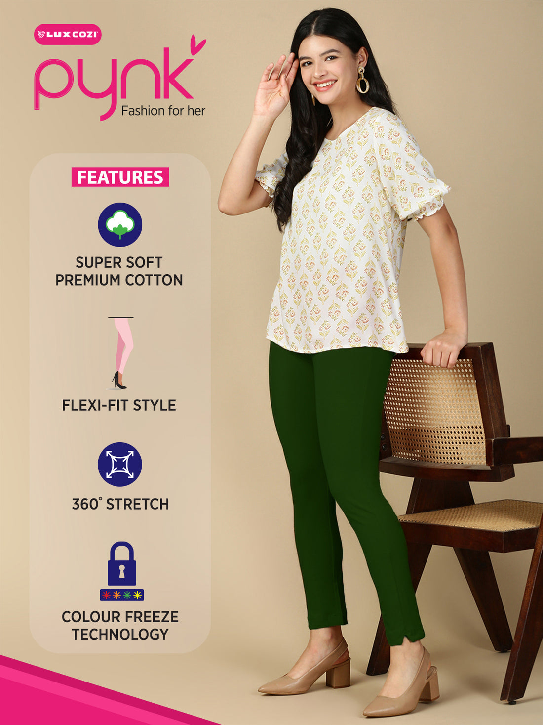 Bottle Green Premium Cotton Stretch Kurti Pant - PYNK