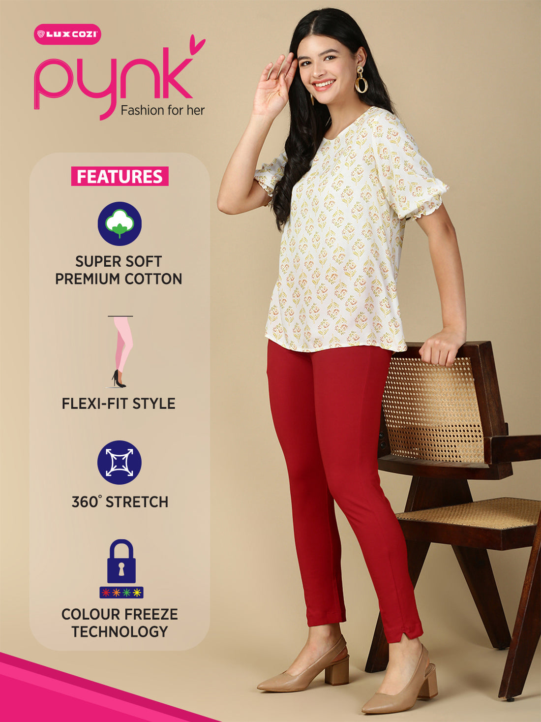 Red Premium Cotton Stretch Kurti Pant - PYNK