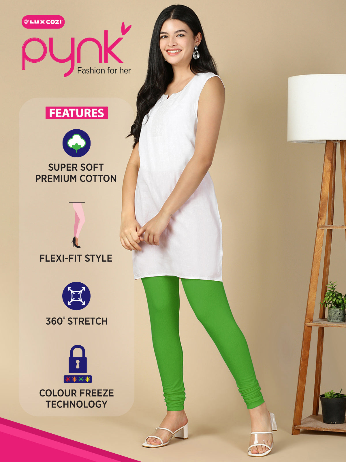 Lime Premium Cotton Stretch Churidar - PYNK