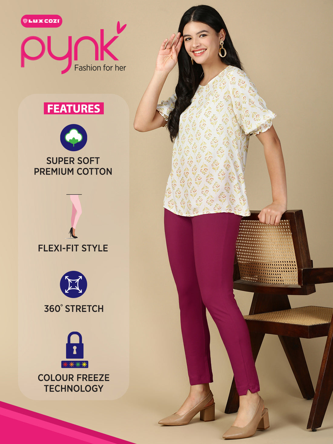 Falsa Premium Cotton Stretch Kurti Pant - PYNK