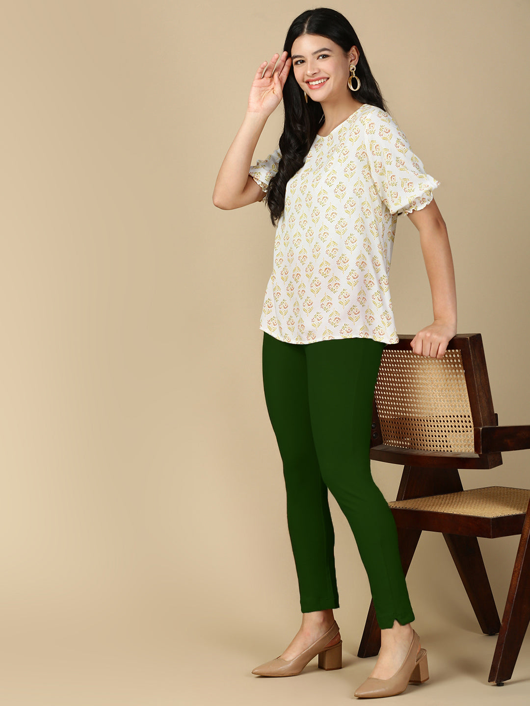 Bottle Green Premium Cotton Stretch Kurti Pant - PYNK