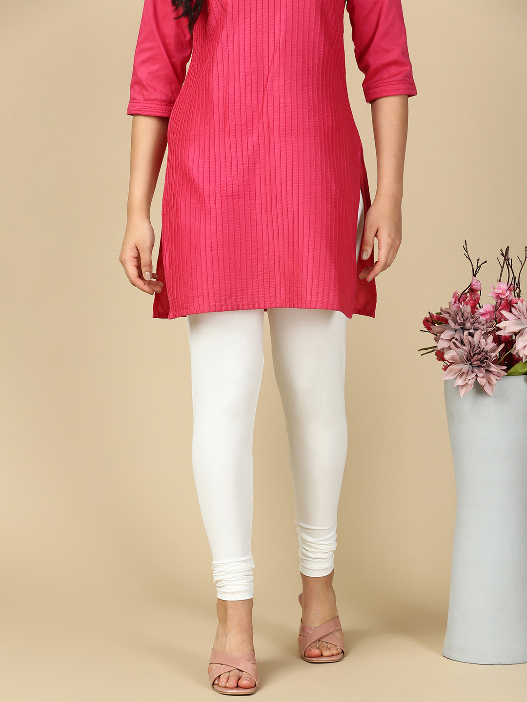 Off White Premium Cotton Stretch Churidar - PYNK