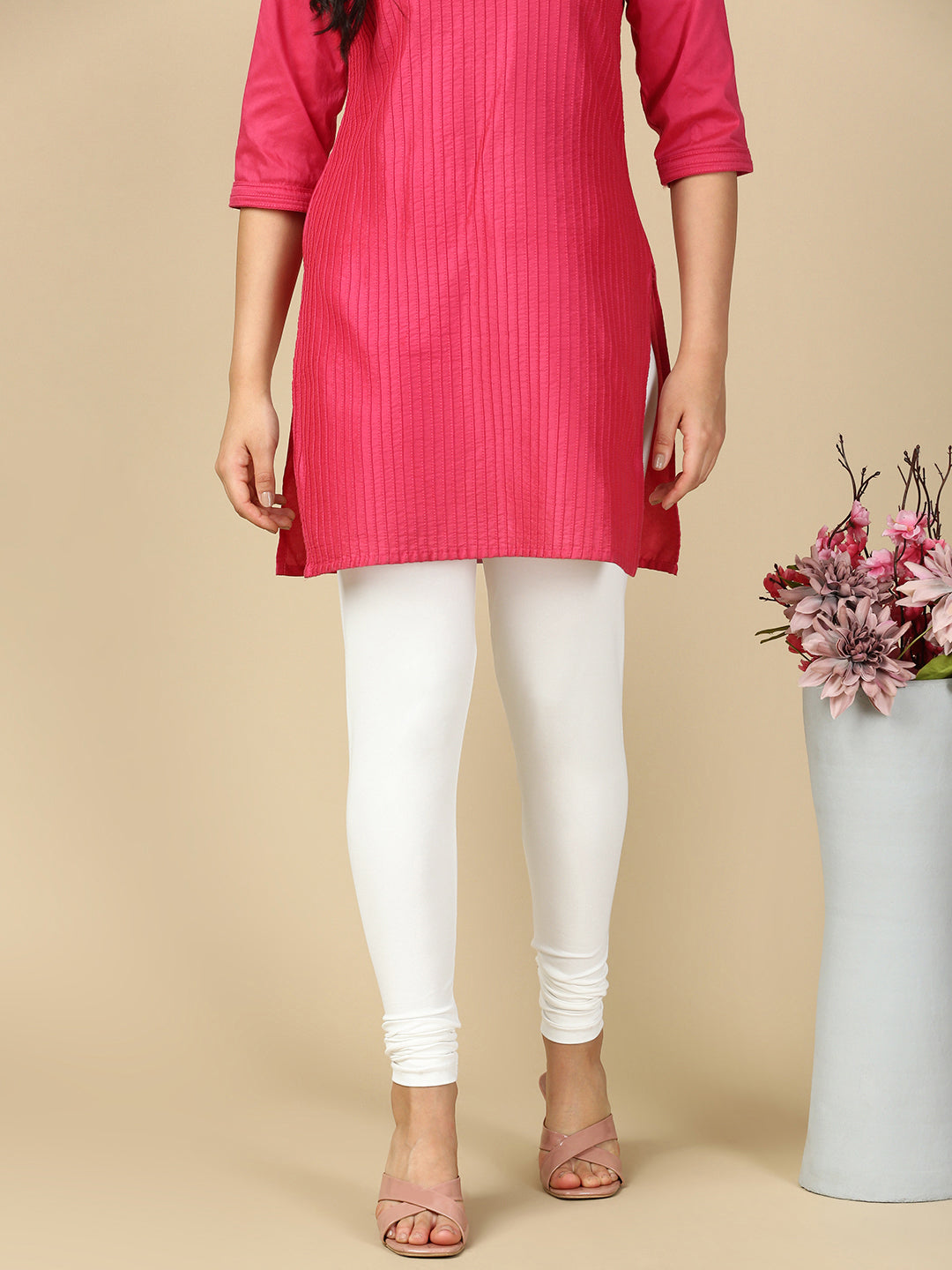 White Premium Cotton Stretch Churidar - PYNK